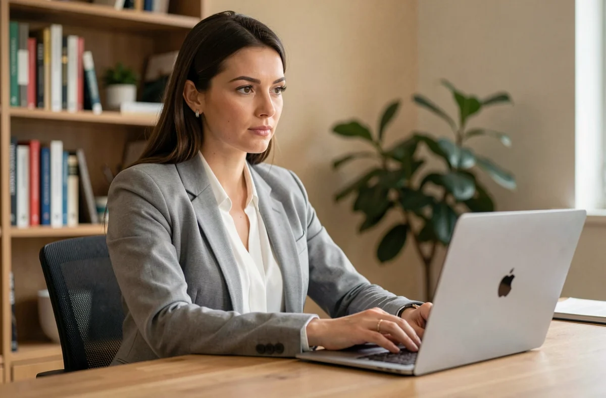 Femme professionnelle cherchant un emploi sur internet via un site de carrières en ligne