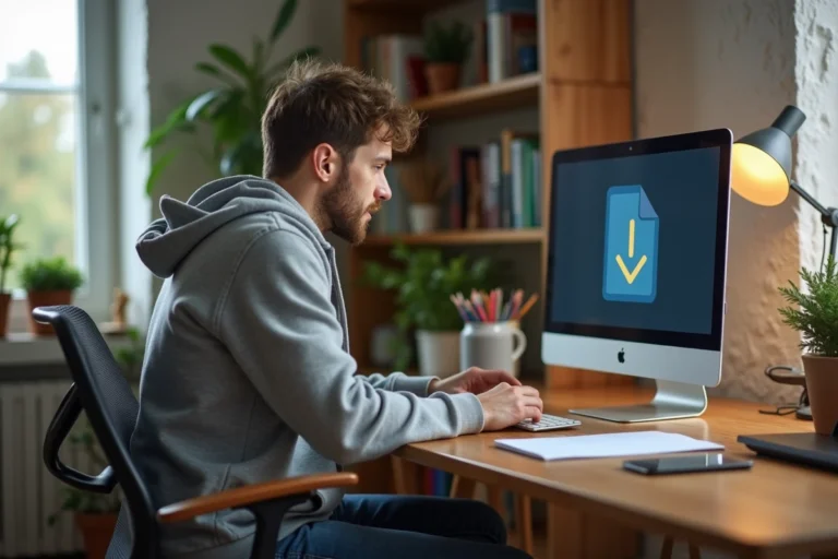 Jeune homme en hoodie travaillant sur un ordinateur portable